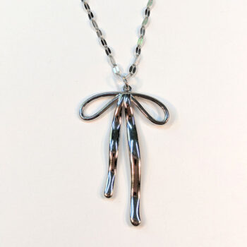 Stainless Steel Large Double-Sided Bow Pendant Silver Necklace - Image 4