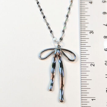 Stainless Steel Large Double-Sided Bow Pendant Silver Necklace - Image 3