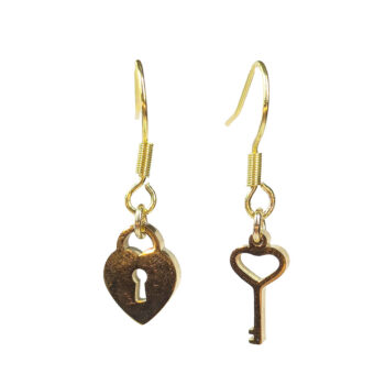 Stainless Steel Lock and Key Charms Gold Earrings