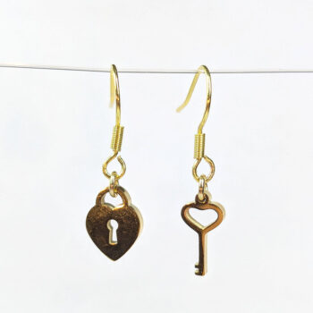 Stainless Steel Lock and Key Charms Gold Earrings - Image 3