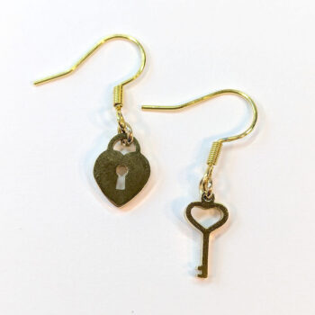 Stainless Steel Lock and Key Charms Gold Earrings - Image 5