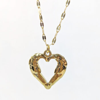 Stainless Steel Textured Chunky Heart Pendant Gold Necklace - Image 9