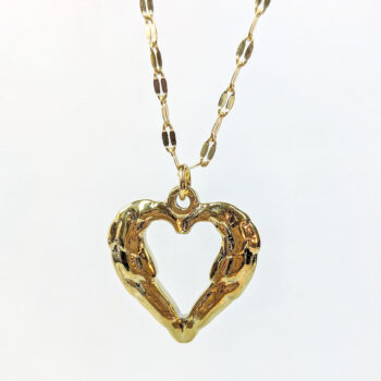 Stainless Steel Textured Chunky Heart Pendant Gold Necklace - Image 8