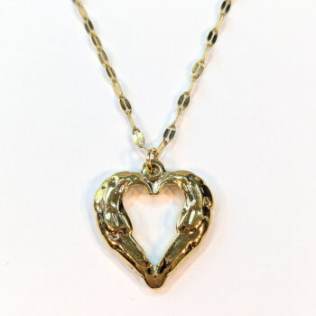 Stainless Steel Textured Chunky Heart Pendant Gold Necklace - Image 7