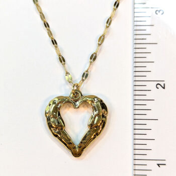 Stainless Steel Textured Chunky Heart Pendant Gold Necklace - Image 6