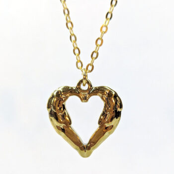 Stainless Steel Textured Chunky Heart Pendant Gold Necklace - Image 5