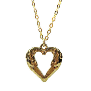 Stainless Steel Textured Chunky Heart Pendant Gold Necklace