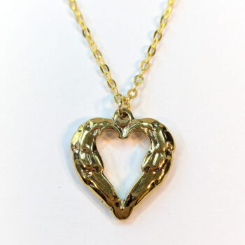 Stainless Steel Textured Chunky Heart Pendant Gold Necklace - Image 4