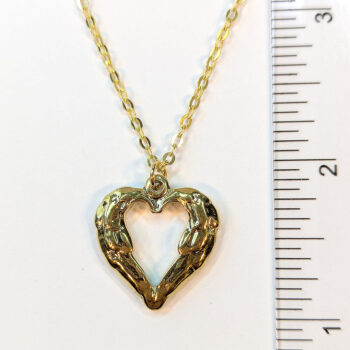 Stainless Steel Textured Chunky Heart Pendant Gold Necklace - Image 3