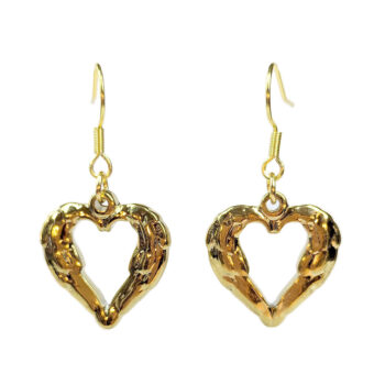 Stainless Steel Textured Chunky Heart Pendant Gold Earrings