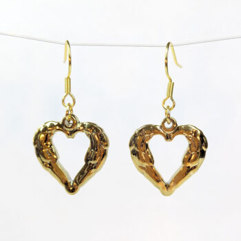 Stainless Steel Textured Chunky Heart Pendant Gold Earrings - Image 5