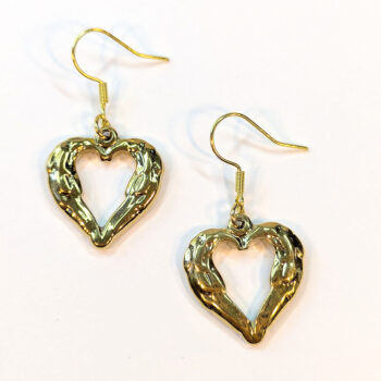 Stainless Steel Textured Chunky Heart Pendant Gold Earrings - Image 3