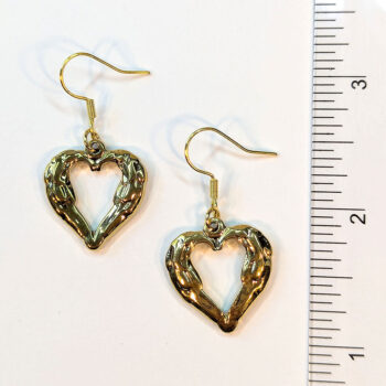 Stainless Steel Textured Chunky Heart Pendant Gold Earrings - Image 2