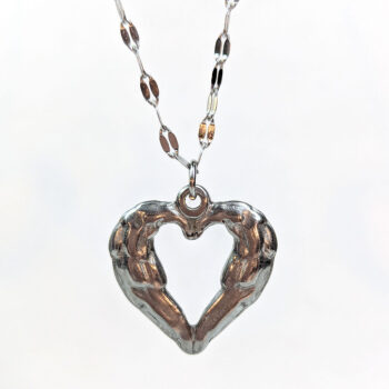 Stainless Steel Textured Chunky Heart Pendant Silver Necklace - Image 8