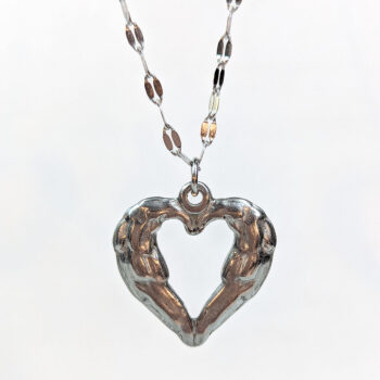 Stainless Steel Textured Chunky Heart Pendant Silver Necklace - Image 7