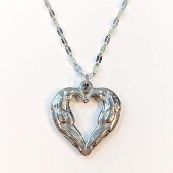 Stainless Steel Textured Chunky Heart Pendant Silver Necklace - Image 6