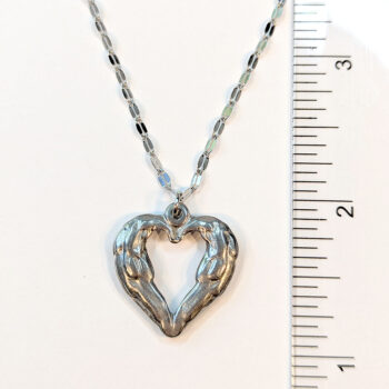 Stainless Steel Textured Chunky Heart Pendant Silver Necklace - Image 5