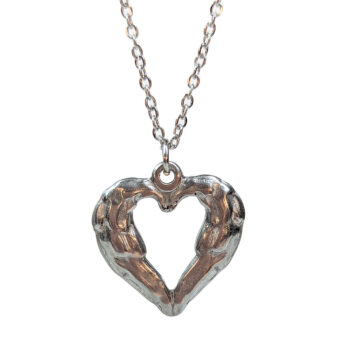 Stainless Steel Textured Chunky Heart Pendant Silver Necklace