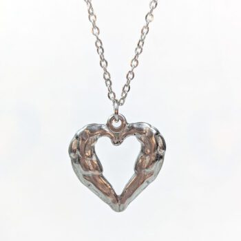 Stainless Steel Textured Chunky Heart Pendant Silver Necklace - Image 4