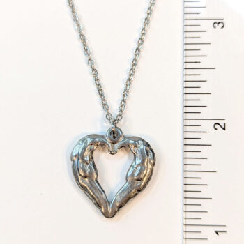 Stainless Steel Textured Chunky Heart Pendant Silver Necklace - Image 2