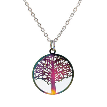 Stainless Steel Round Lightweight Tree Rainbow Necklace