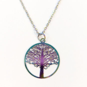 Stainless Steel Round Lightweight Tree Rainbow Necklace - Image 4