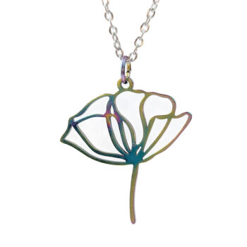 Stainless Steel Hollow Peony Flower Rainbow Necklace