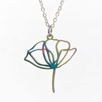 Stainless Steel Hollow Peony Flower Rainbow Necklace - Image 8