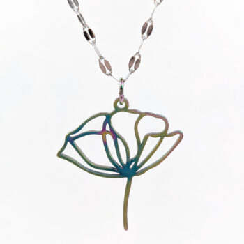 Stainless Steel Hollow Peony Flower Rainbow Necklace - Image 7