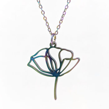 Stainless Steel Hollow Peony Flower Rainbow Necklace - Image 6