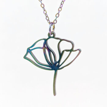 Stainless Steel Hollow Peony Flower Rainbow Necklace - Image 5