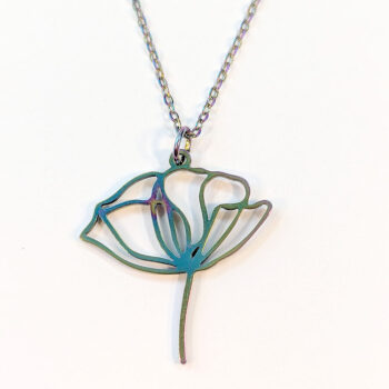 Stainless Steel Hollow Peony Flower Rainbow Necklace - Image 4