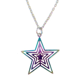 Stainless Steel Lightweight Cutout Star Charm Rainbow Necklace