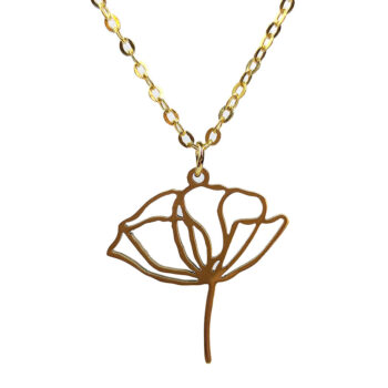 Stainless Steel Hollow Peony Flower Gold Necklace