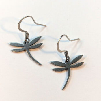 Stainless Steel Dainty Dragonfly Silver Earrings - Image 3