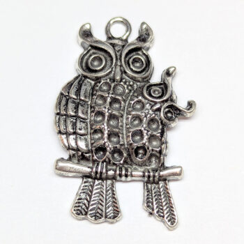 Owl Mom and Baby Pendant Antique Silver