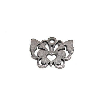 Stainless Steel Delicate Hollow Butterfly Heart Charm Silver