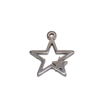 Stainless Steel Delicate Solid Hollow Double Star Silver