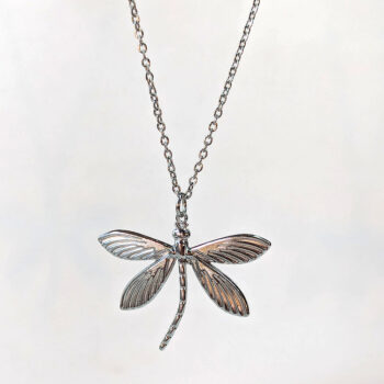 Silver Stainless Steel Curved Tail Large Dragonfly Necklace - Image 2