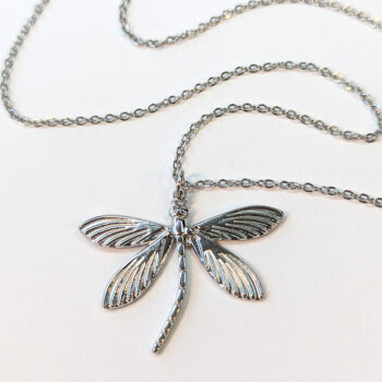 Silver Stainless Steel Curved Tail Large Dragonfly Necklace - Image 7