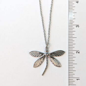 Silver Stainless Steel Curved Tail Large Dragonfly Necklace - Image 6