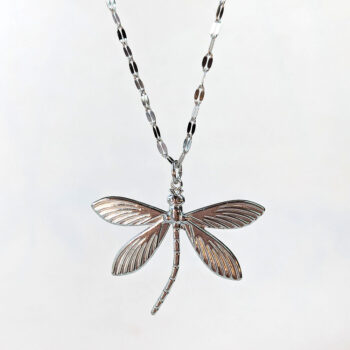 Silver Stainless Steel Curved Tail Large Dragonfly Necklace - Image 4