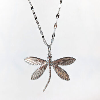 Silver Stainless Steel Curved Tail Large Dragonfly Necklace - Image 3