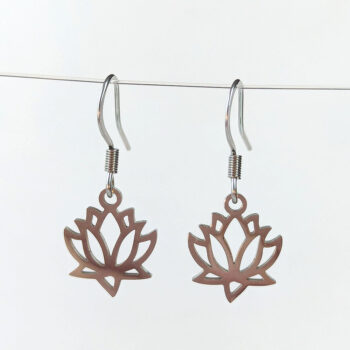 Stainless Steel Hollow Lotus Flower Silver Earrings - Image 2