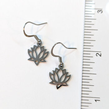 Stainless Steel Hollow Lotus Flower Silver Earrings - Image 5