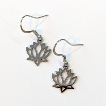 Stainless Steel Hollow Lotus Flower Silver Earrings - Image 3