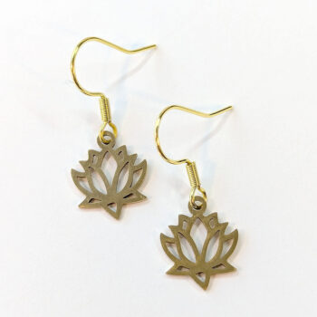 Stainless Steel Hollow Lotus Flower Gold Earrings - Image 5