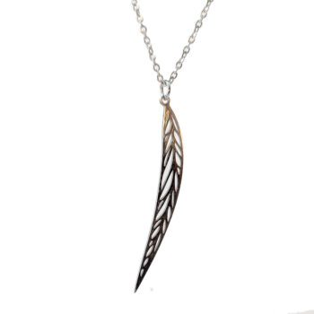 Stainless Steel Narrow Long Leaf Silver Necklace