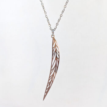 Stainless Steel Narrow Long Leaf Silver Necklace - Image 6