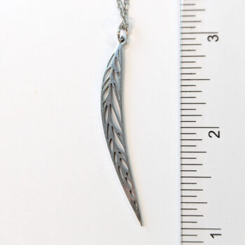 Stainless Steel Narrow Long Leaf Silver Necklace - Image 5